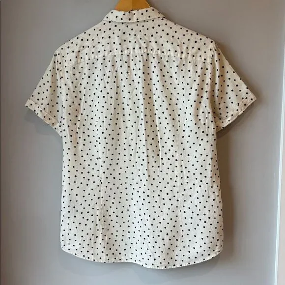 John Varvatos Dotted Short Sleeve Polka Dot Cotton Linen Button Down Shirt - Picture 5 of 9